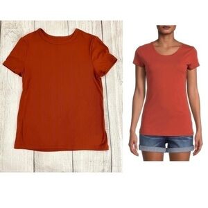NO BOUNDARIES Juniors Burnt Orange Ribbed T-Shirt Size Large 11-13
